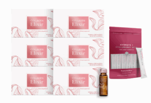 Collagen Elixir pakket met 60 flesjes en 1 zak Hydrate hyaluronzuur – wellnesscombinatie in Isagenix actie